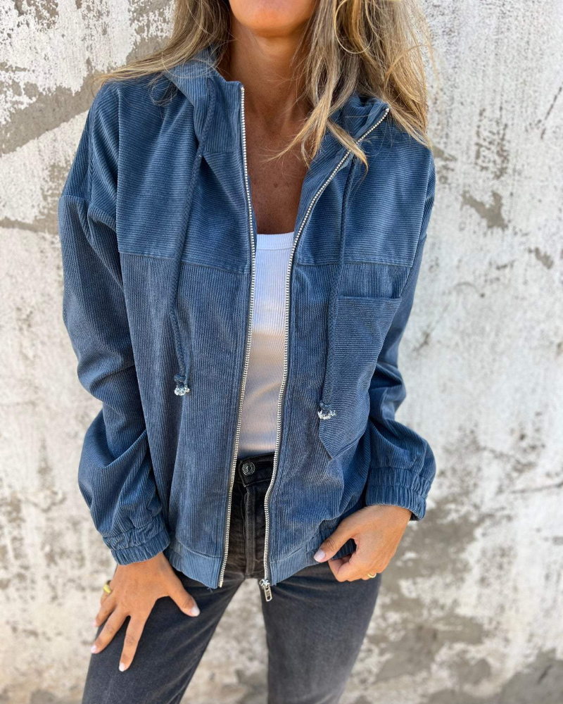 Livia™ | Hooded Corduroy Jacket with Zip