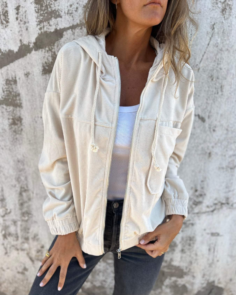 Livia™ | Hooded Corduroy Jacket with Zip