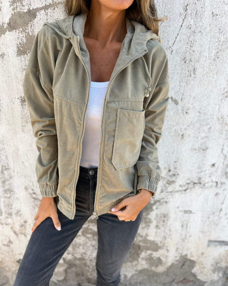 Livia™ | Hooded Corduroy Jacket with Zip